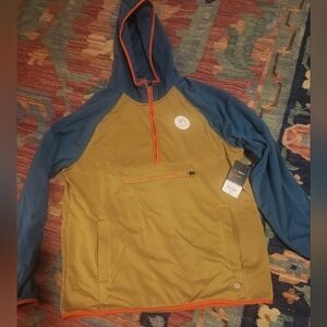NWT Xersion Blue and Tan With Orange Detail Water Resistant  Hoodie Mens Size L